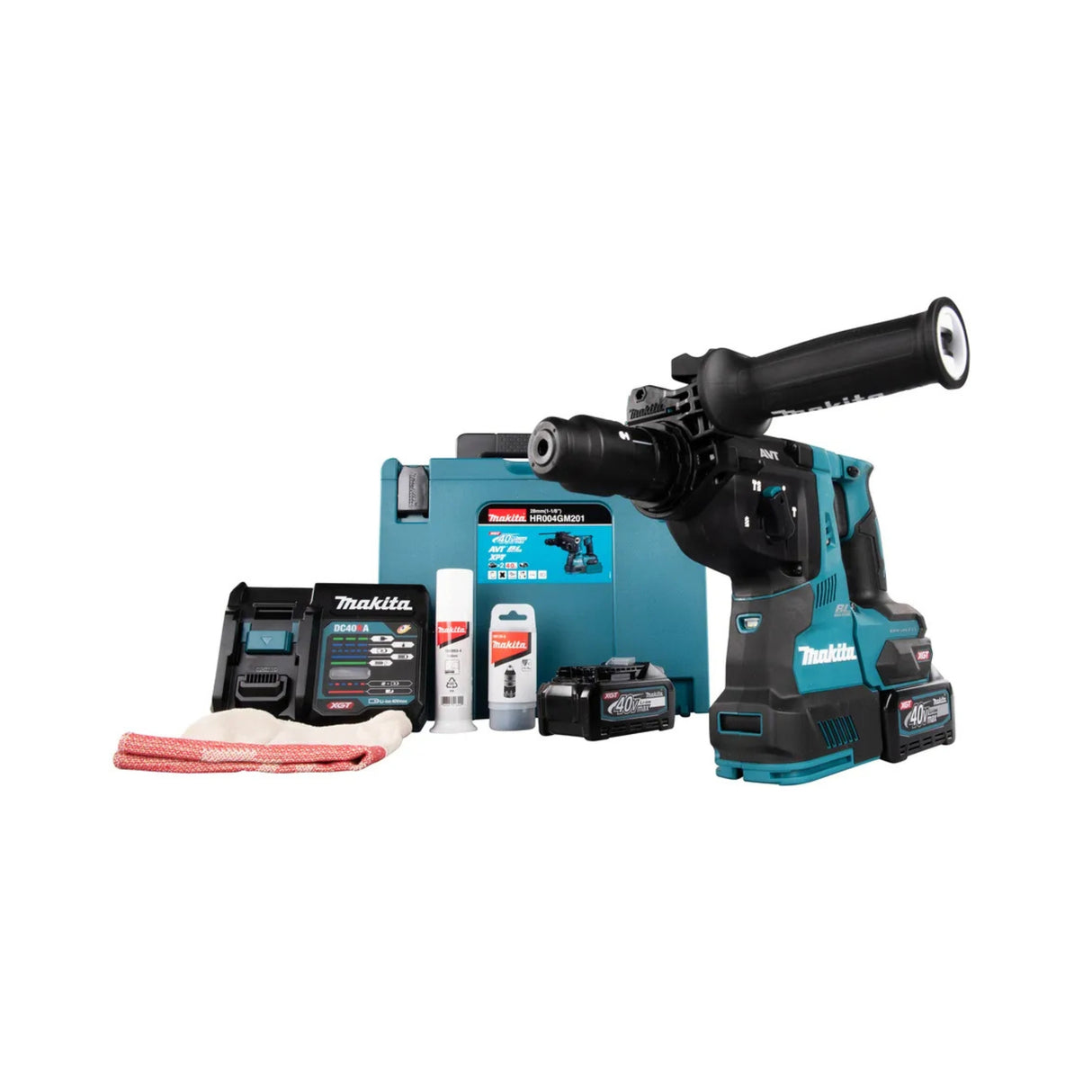 Kombihammer Makita 40V inkl. 2x4,0Ah batteri, batterilader, hurtigchuck og makpac (HR004GM201)