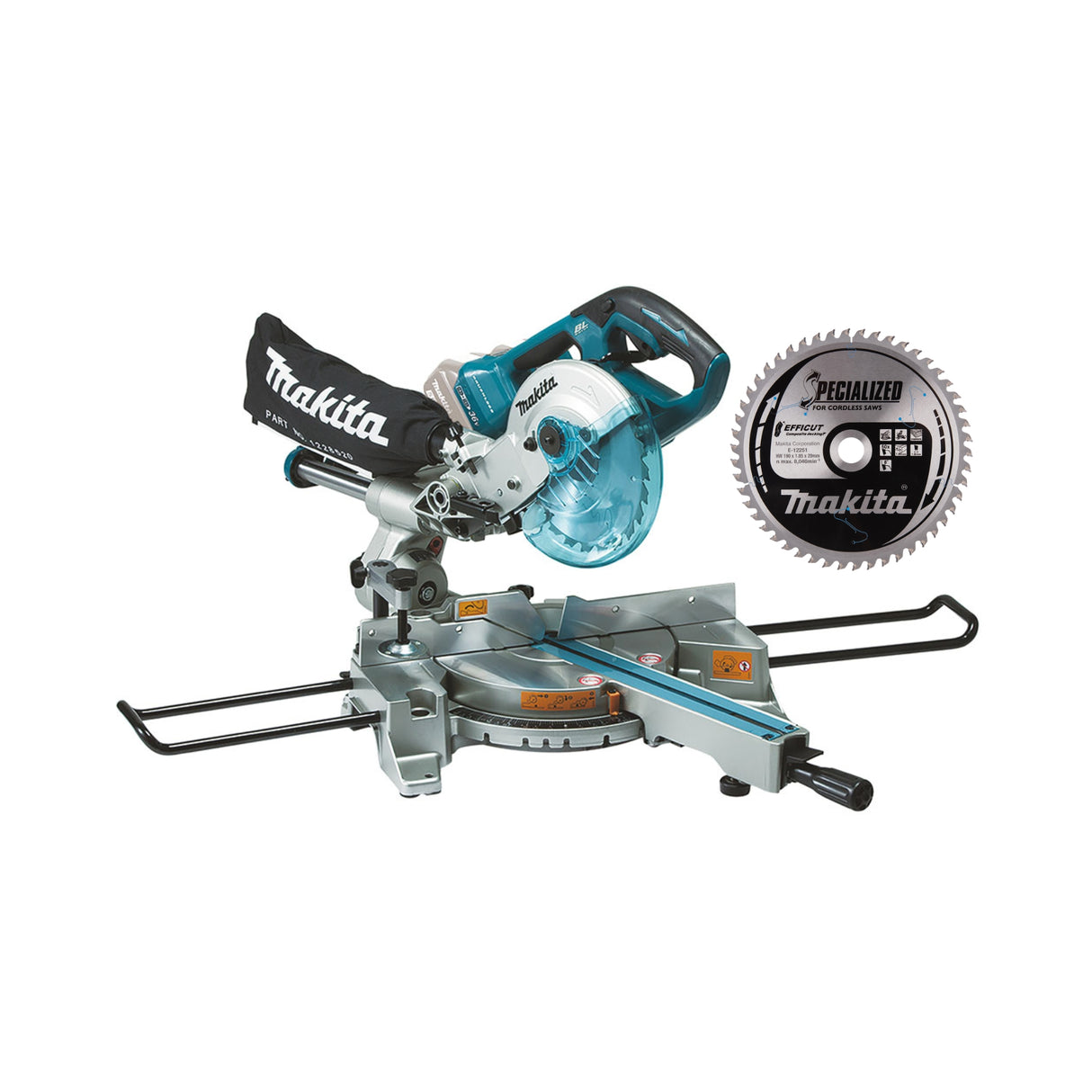 Kapp- og gjærsag LXT ® Makita (uten batteri) inkl. Sirkelsagblad Efficut T.C.T., 190 x 20 mm, 50 T (DLS714N+E-12251)