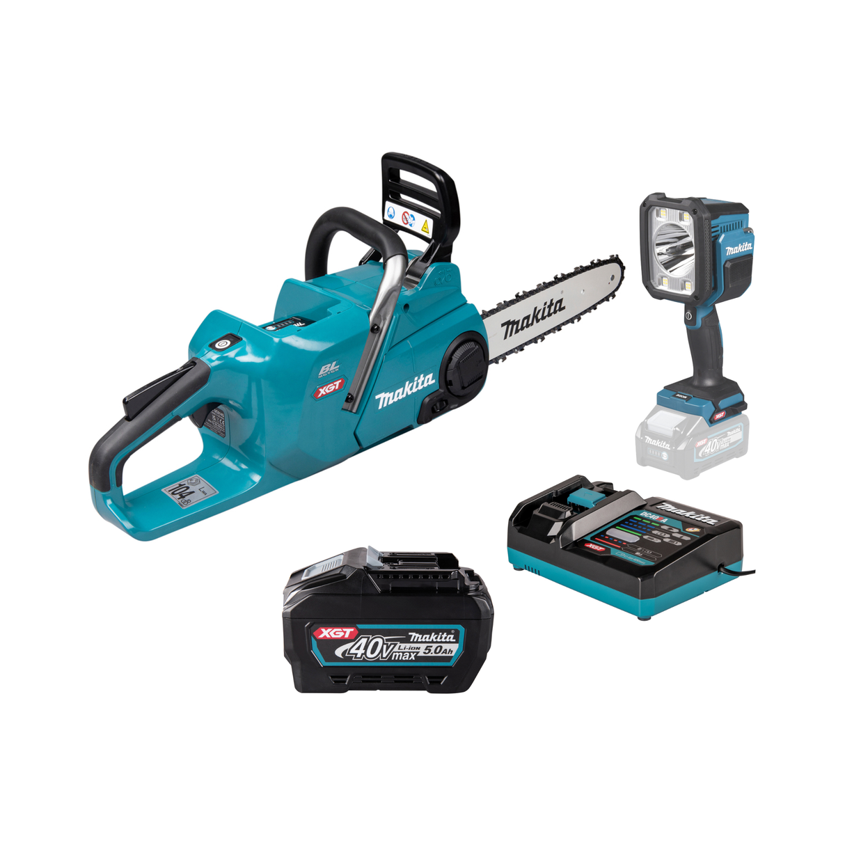 Kjedesag Makita XGT® inkl. 1x5 Ah batteri, lader og lykt