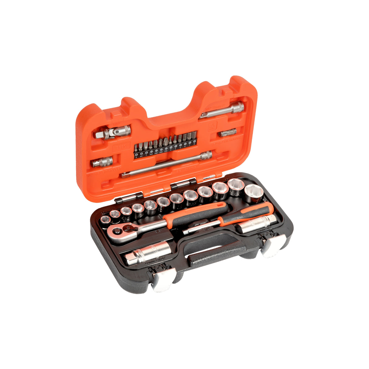 1/4" og 3/8" pipesett med firkantinnfestning, metrisk sekskant og skralle  S330