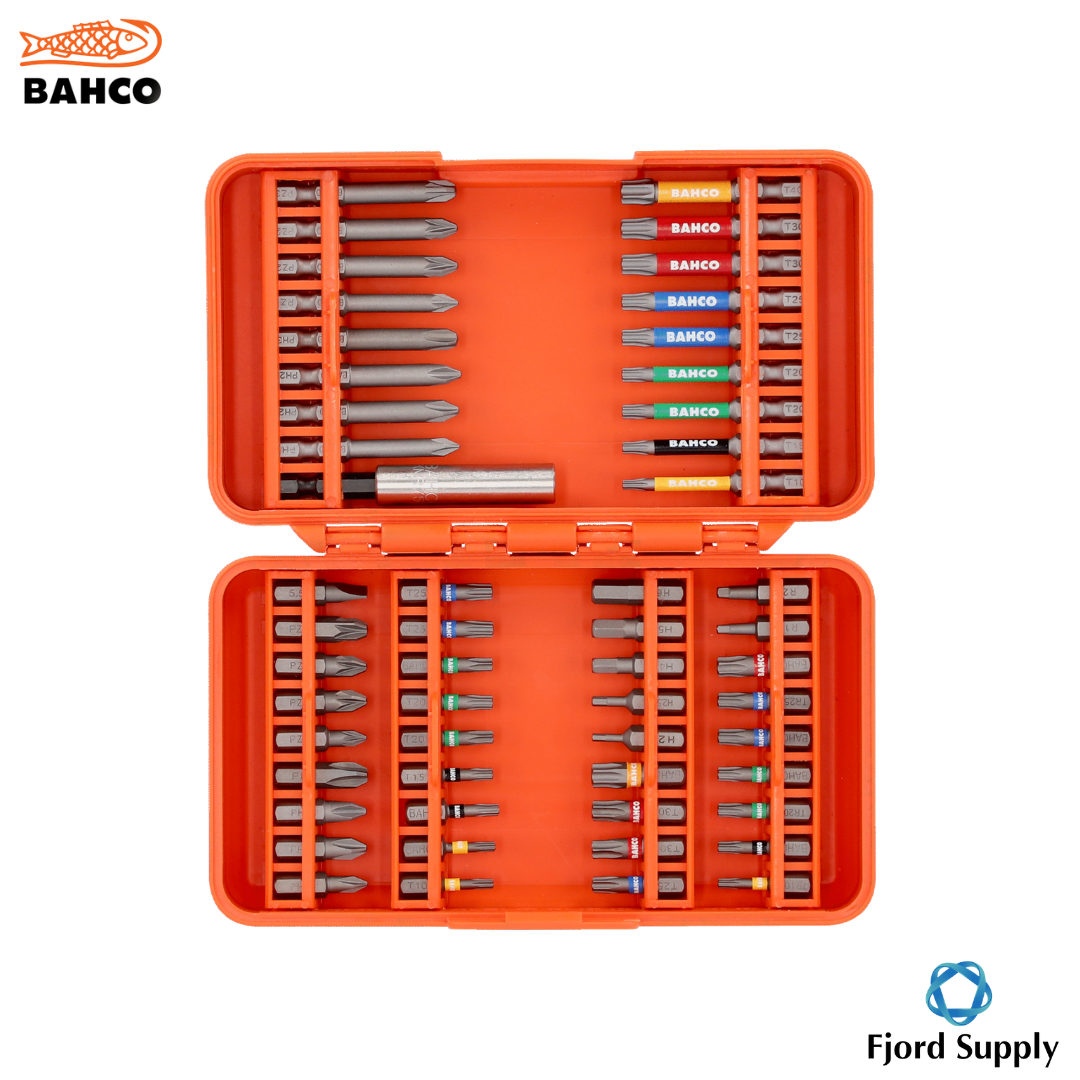 1/4" bitsett for spor/Phillips/Pozidriv/sekskant/TORX®/TORX® med senterhull og Robertson-skruer - 54 deler