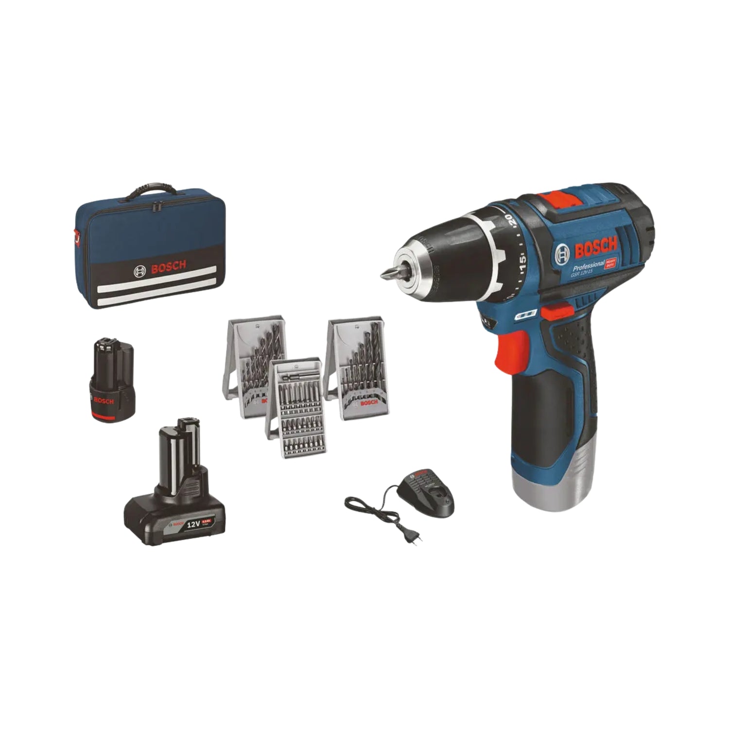 Bosch drill GSR 12V-15 2,1/4,0 AH AL 1115 CV M/ACC veske