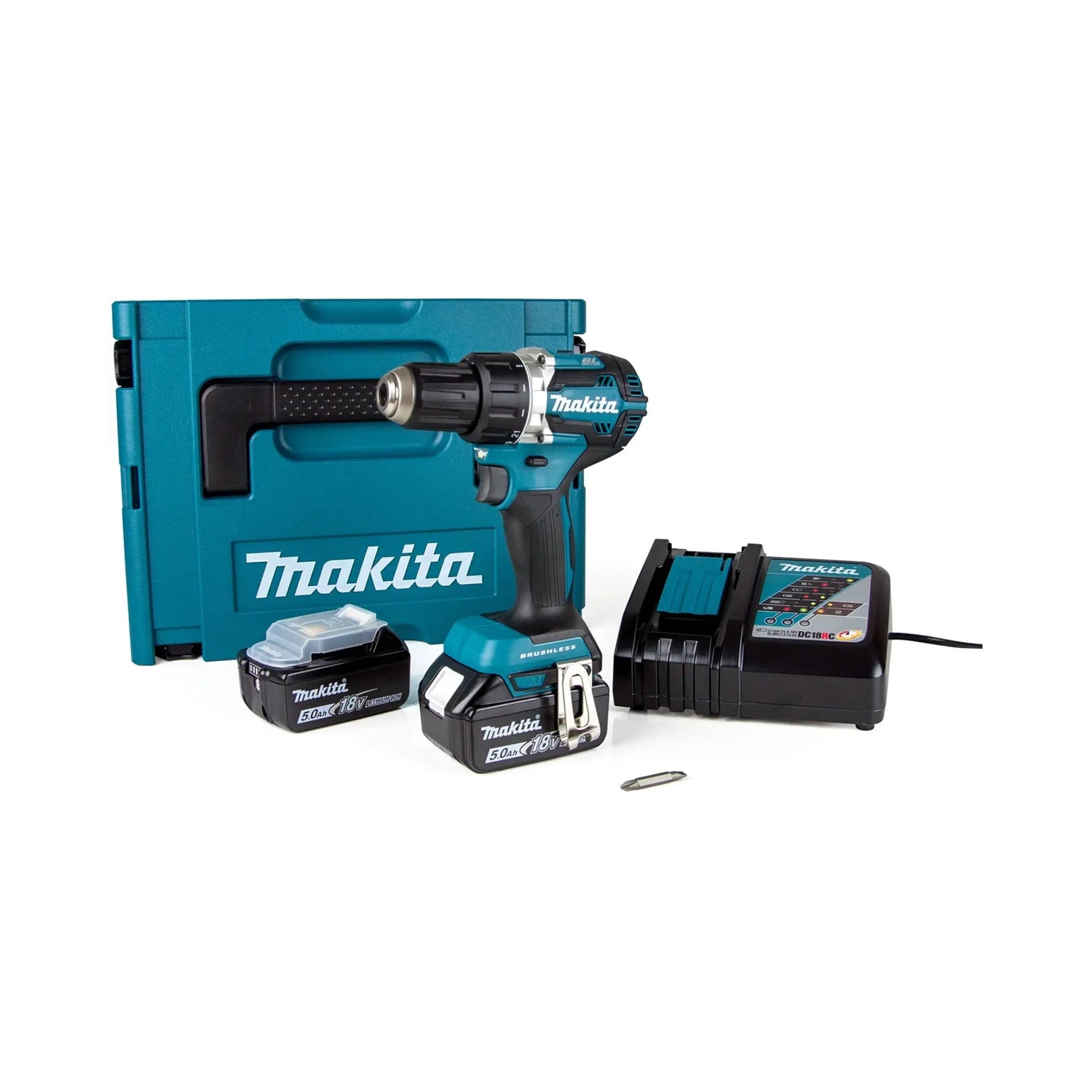 Makita 18V bor-/skrutrekker DDF484RTJ i koffert med 2 x 5Ah batteri & lader